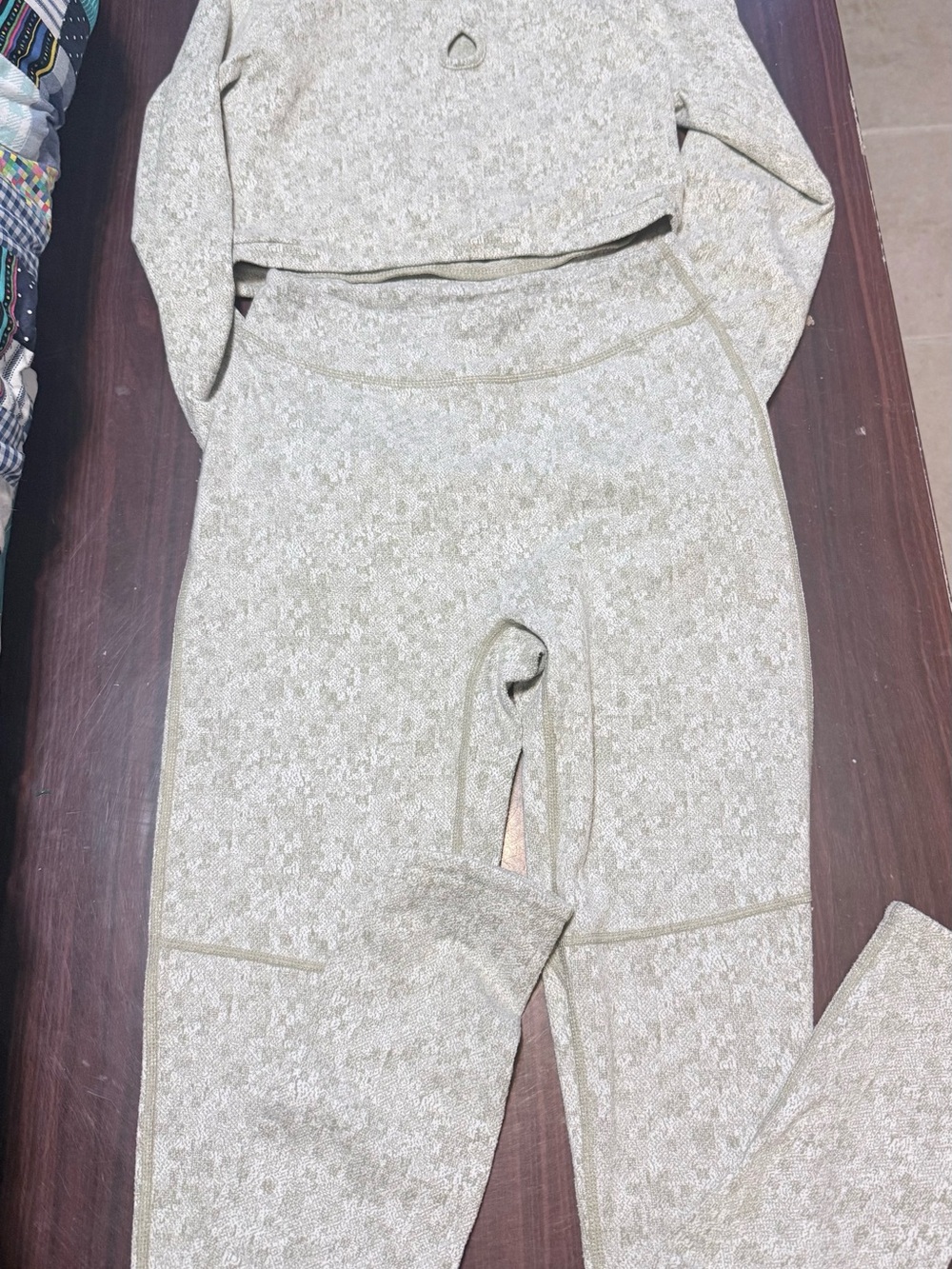 High-Waist Textured Knit Leggings  and crop top set Light Sage